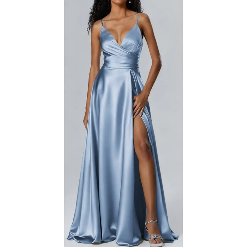 AW BRIDAL sz 2 XS baby blue crystal satin Rosemarie formal party maxi dress B38