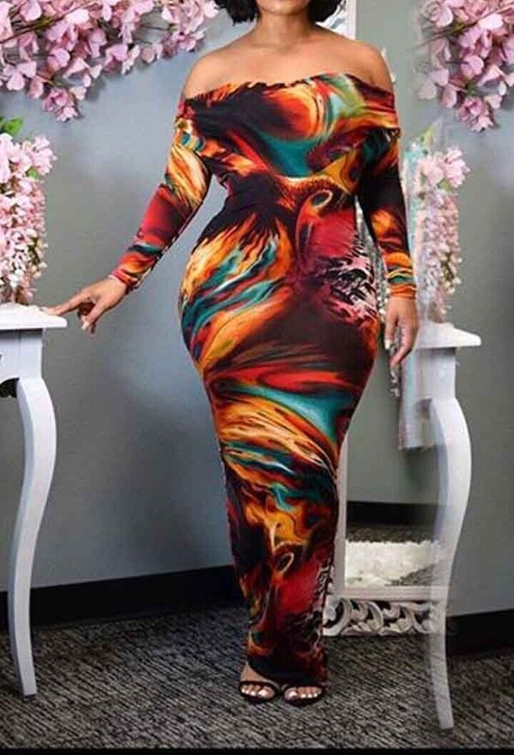 Women New Lovely Multicolor Mix Print Sexy Shoulder Casual Dress S