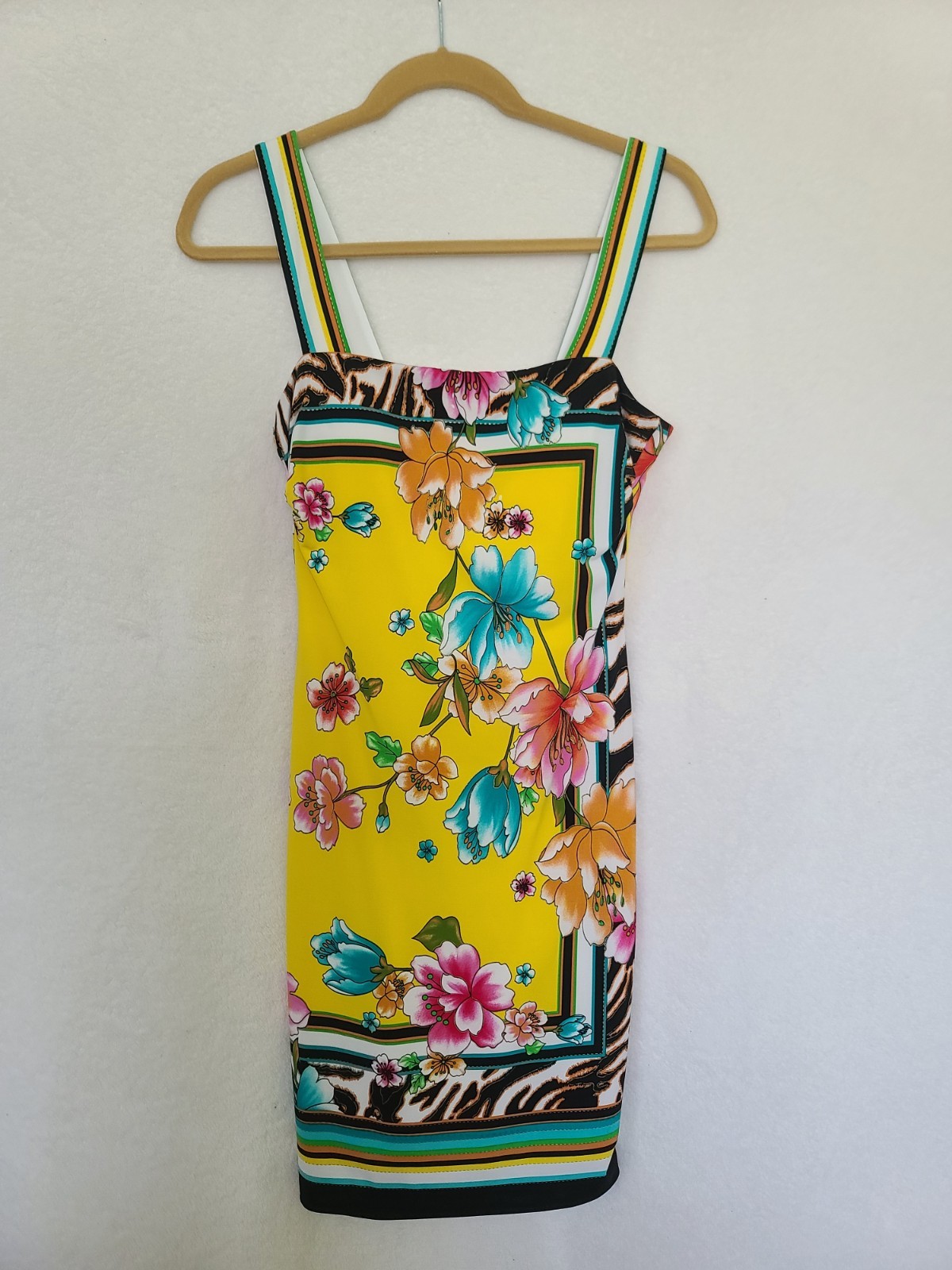 Cache Floral Tropical zebra flower yellow Print Mini Dress size 6