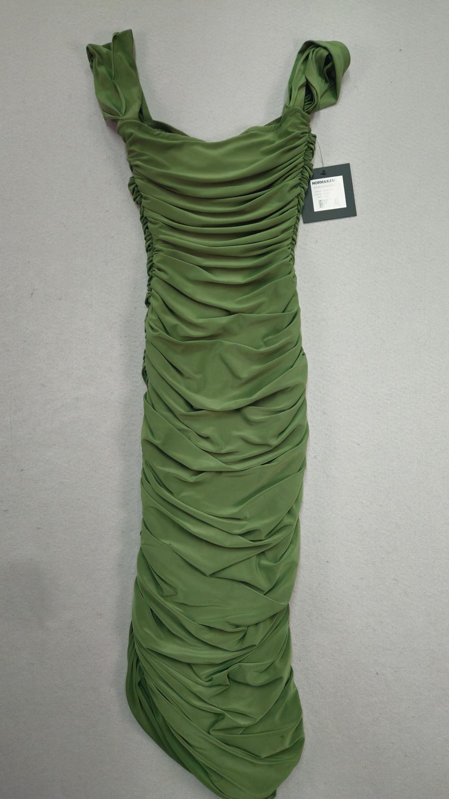 Norma Kamali Dress Womens XS Green Ruched Sweetheart Bodycon Midi Evening