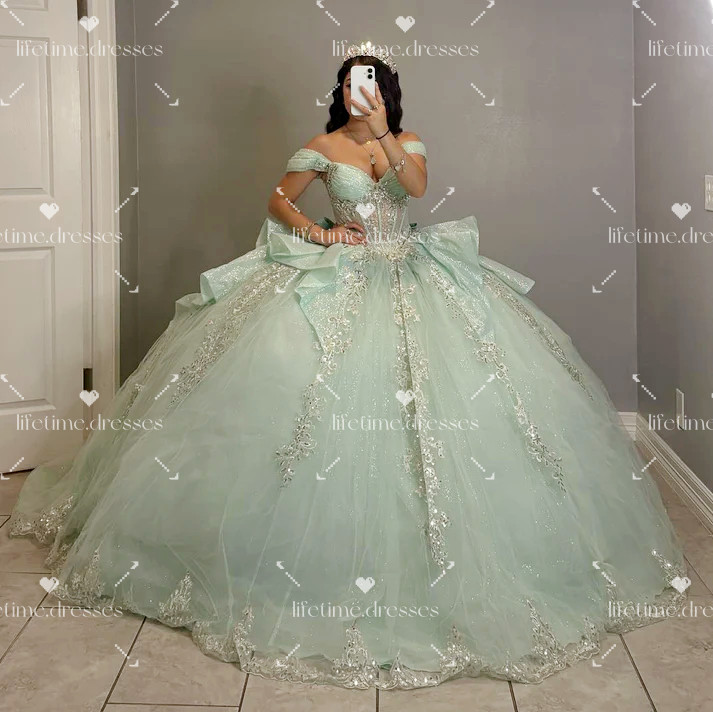 Sage Green Quinceanera Dresses Sweet 16 Sparkling Party Ball Gowns for Girls