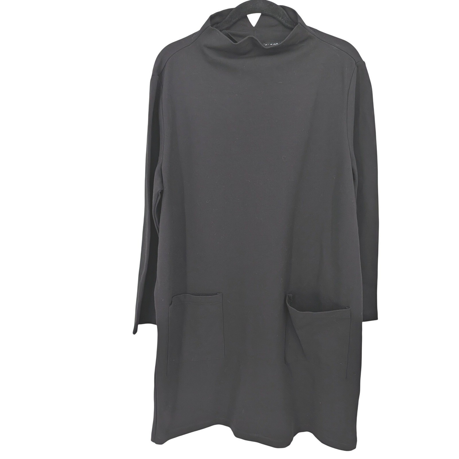 Clara Sunwoo Tunic Dress Women Large Black Mock Neck Pocketed Long Sleeve Knit