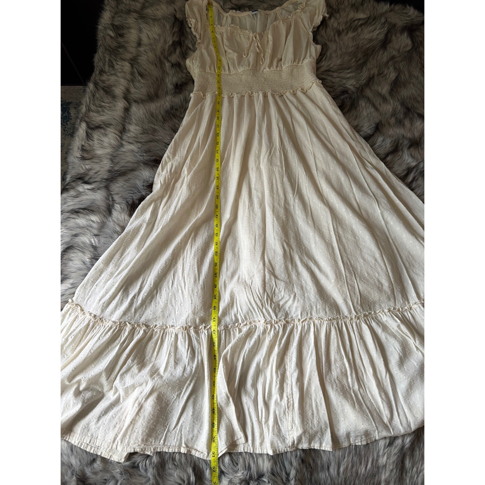 Old Navy Cream Swiss Dot Smocked Waist Peasant Maxi Dress Cottagecore Large