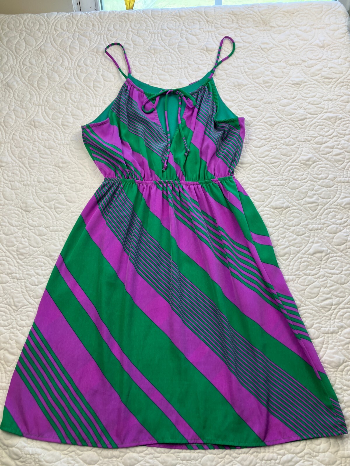 MiAmi sz SMALL Geometric Striped Sleeveless Straps Mini Dress Vintage Retro Look
