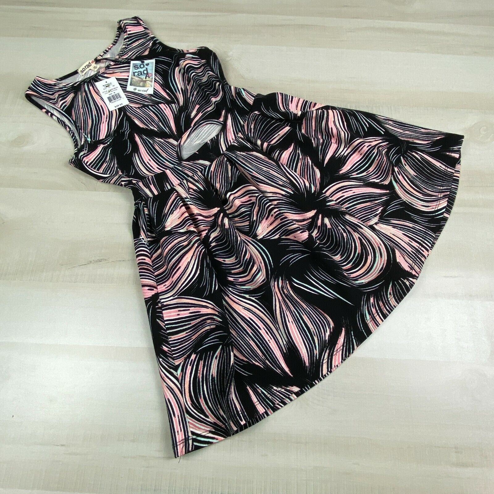 SO RAD Womens Dress Medium Juniors Black Pink Fit Flare Open Stomach New