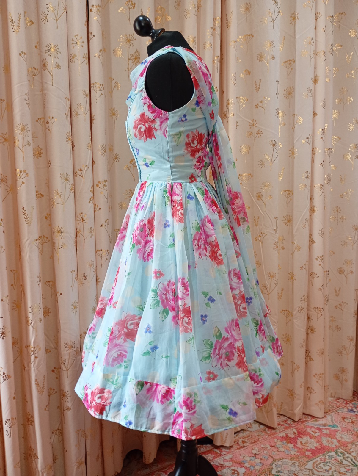 Hell Bunny Vixen Floral Pale blue VTG 50s style Retro Rockabilly swing Dress