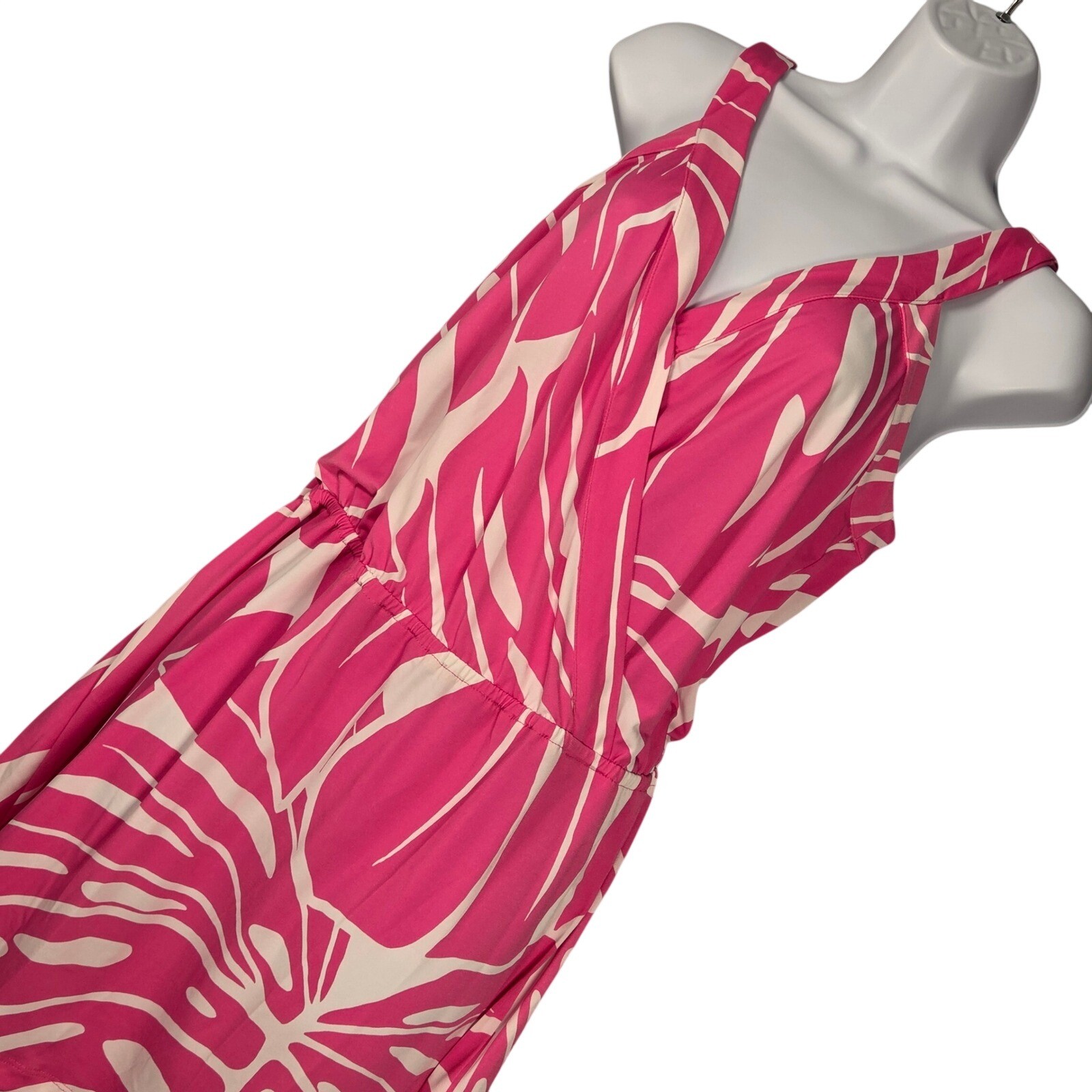 Tori Richard Womens Medium Sleeveless Tank Dress Tropical Monstera Pink Resort
