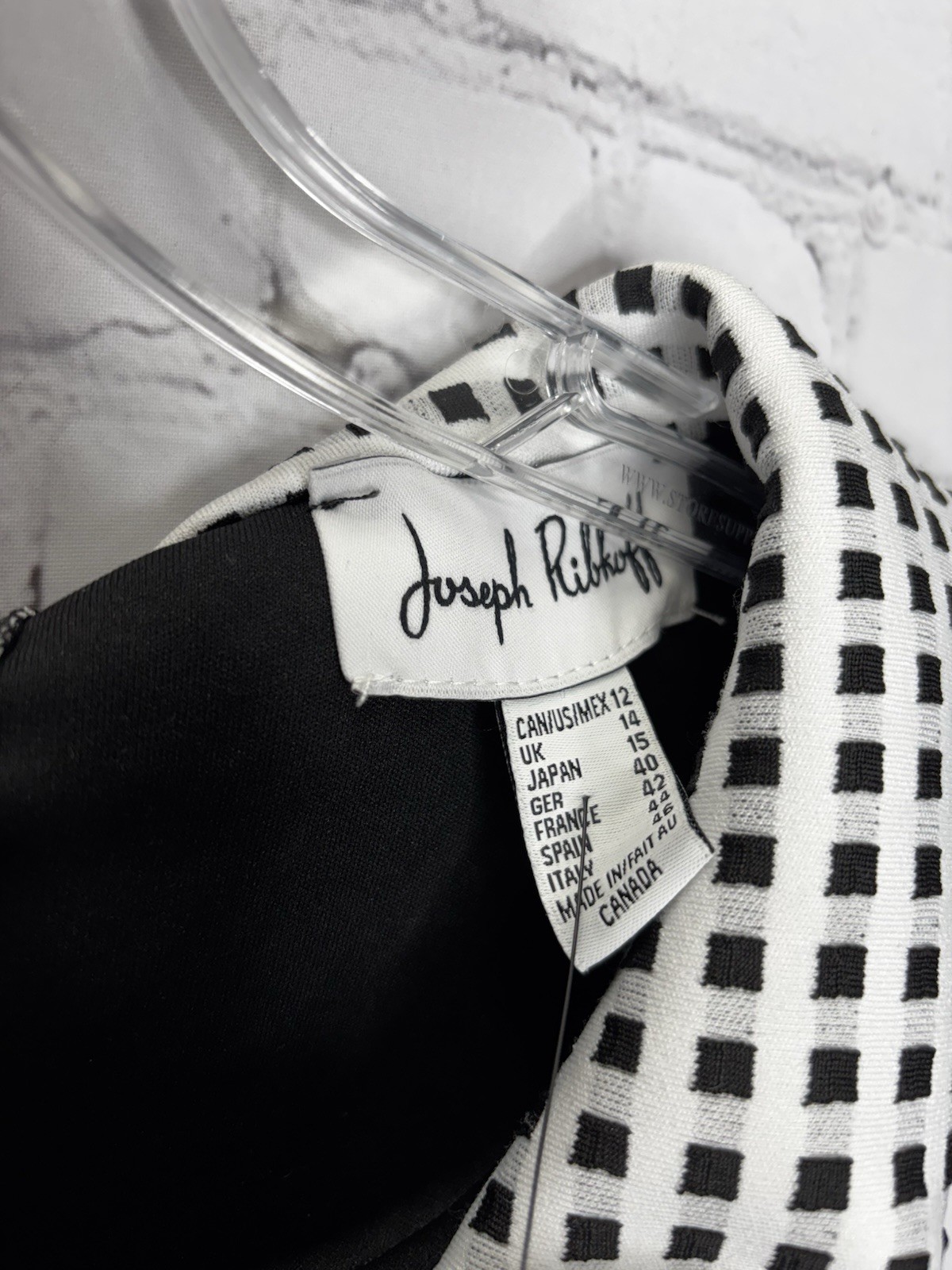 Joseph Ribkoff Dress Size 12 Black White Geometric Print Sleeveless Knee Length