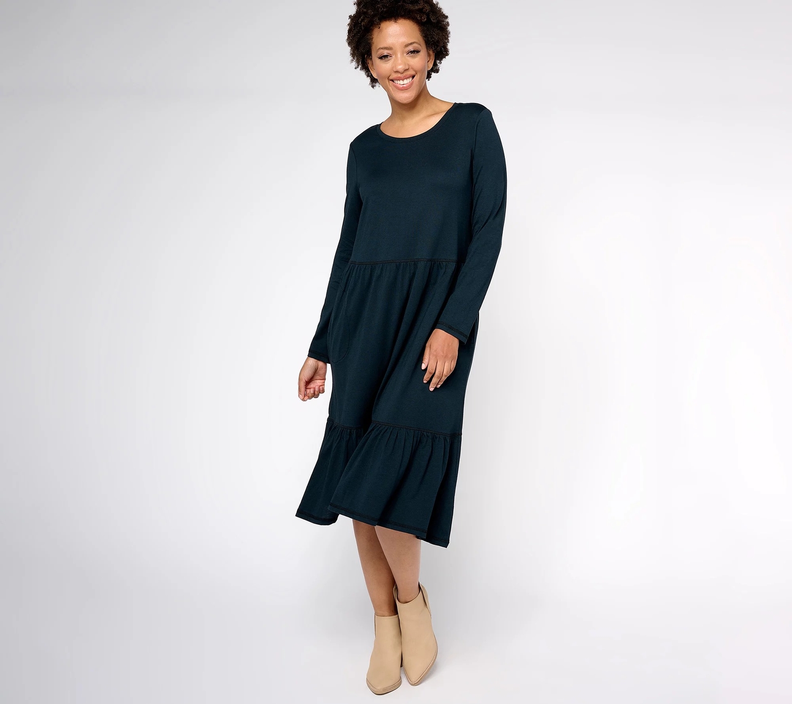 LOGO by Lori Goldstein Cotton Modal Dress Black XS New