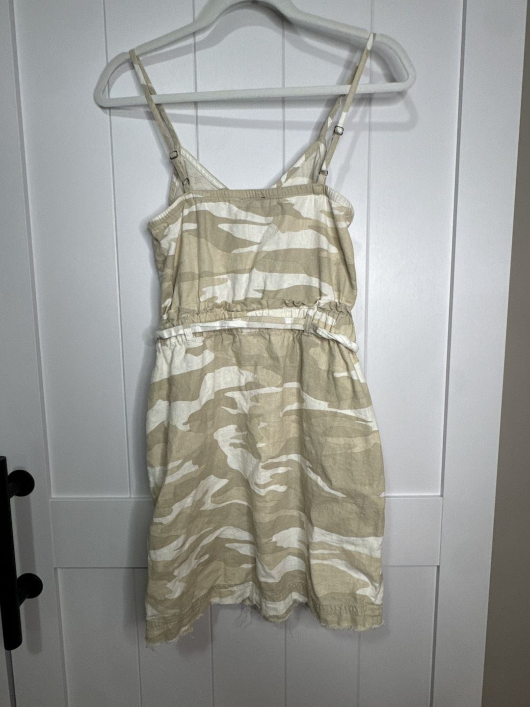 Splendid Geneva Camo Linen-Blend Mini Dress with Adjustable Straps and Belt