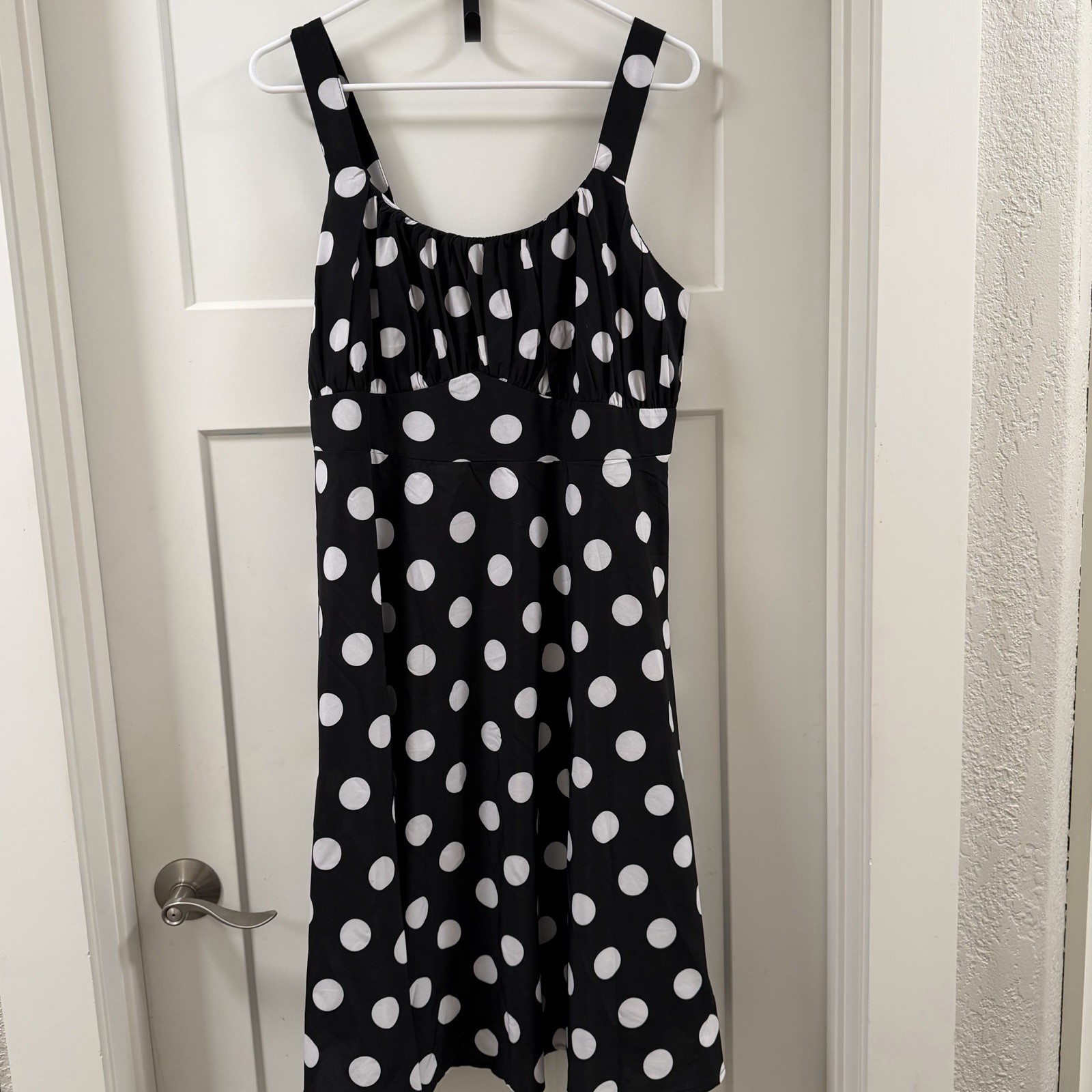 Unlabeled Retro 50’s Rockabilly Pinup Swing Dress BlackWhite Polka Dot Ruched XL