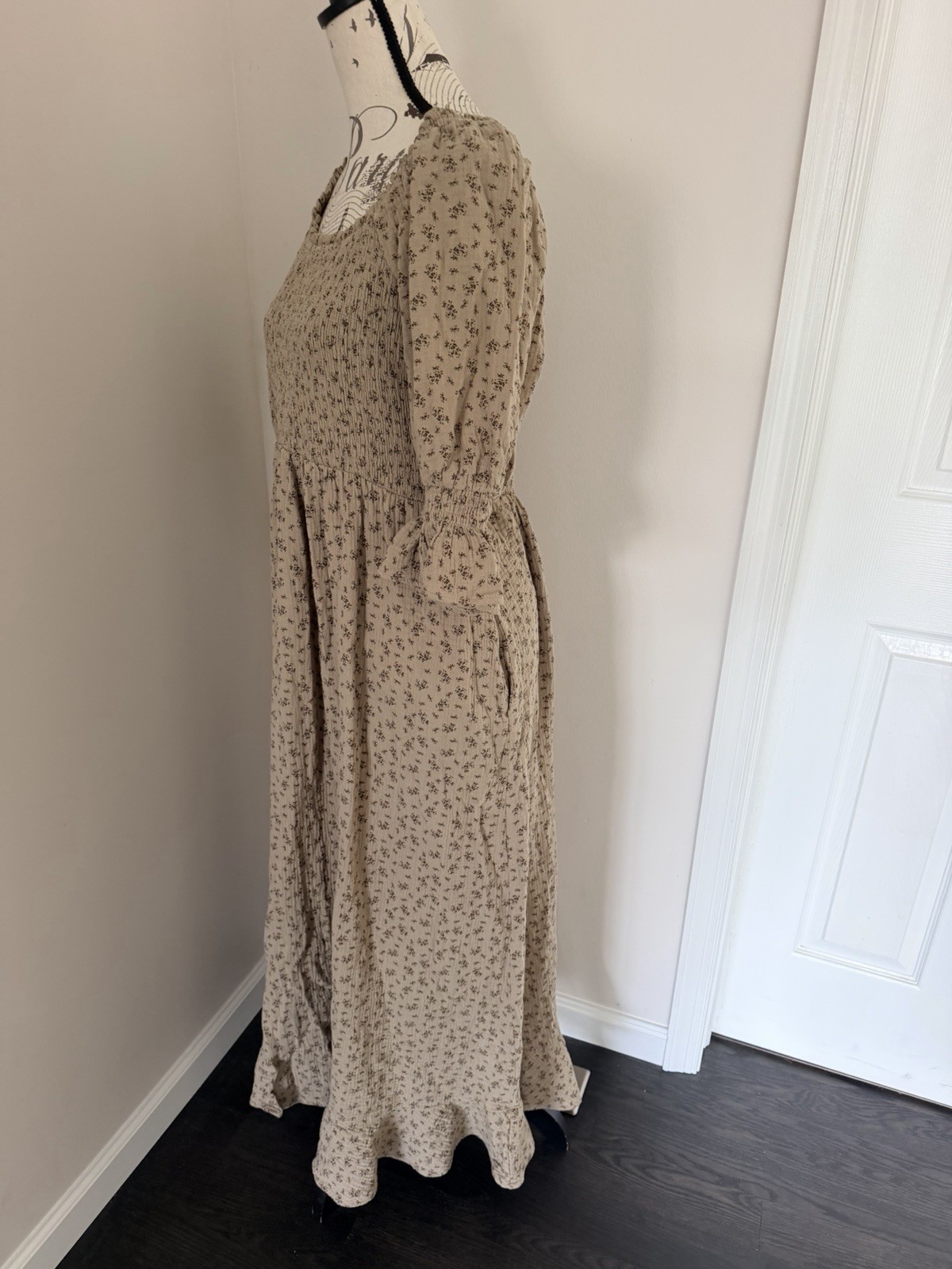WORTH COLLECTIVE SIENNA COTTON PUFF SLEEVE BUMP FRIENDLY MAXI DRESS XL 14/16