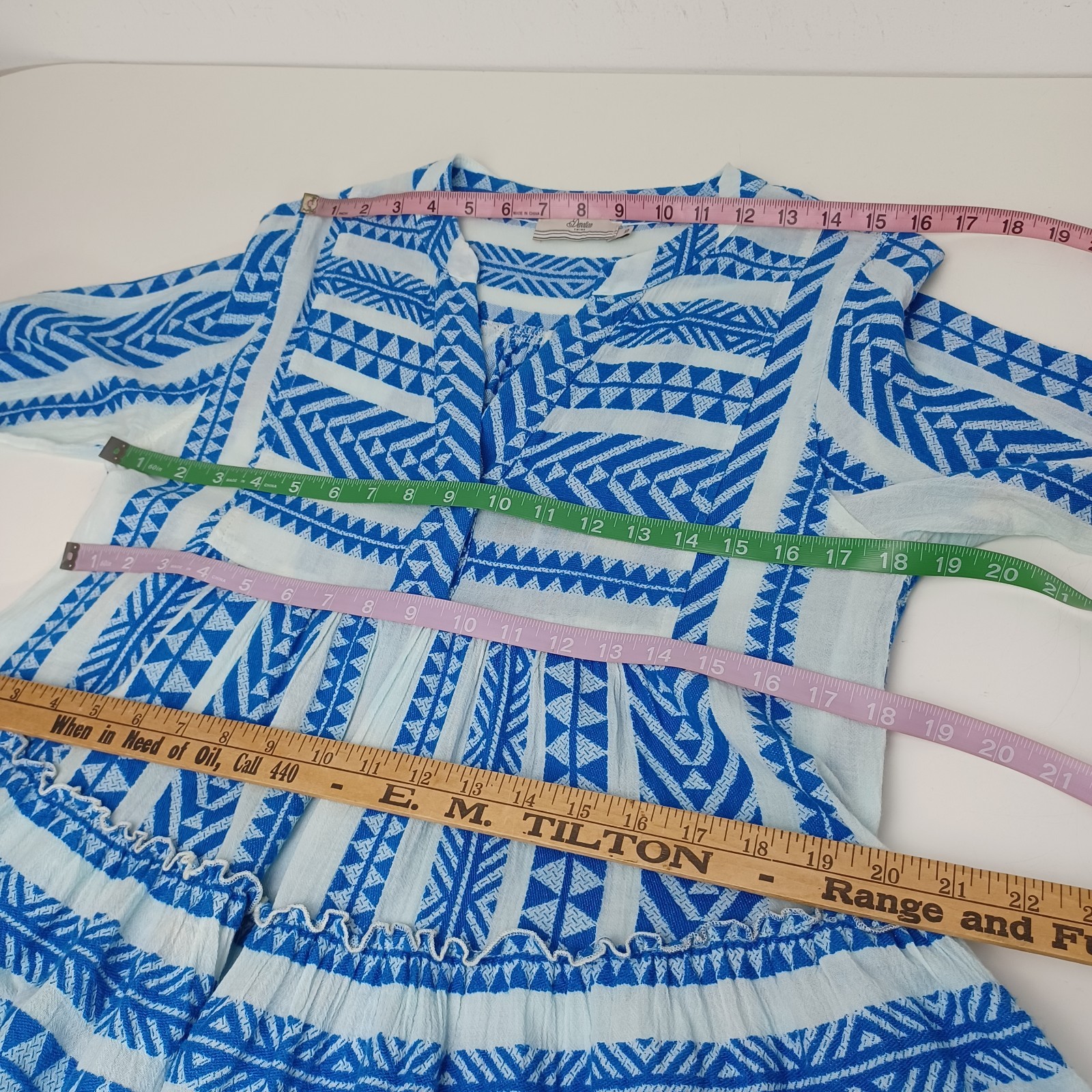 Devotion Twins Embroidered Ella Tunic Dress Size XS Women Boho Cotton Bell Sleev