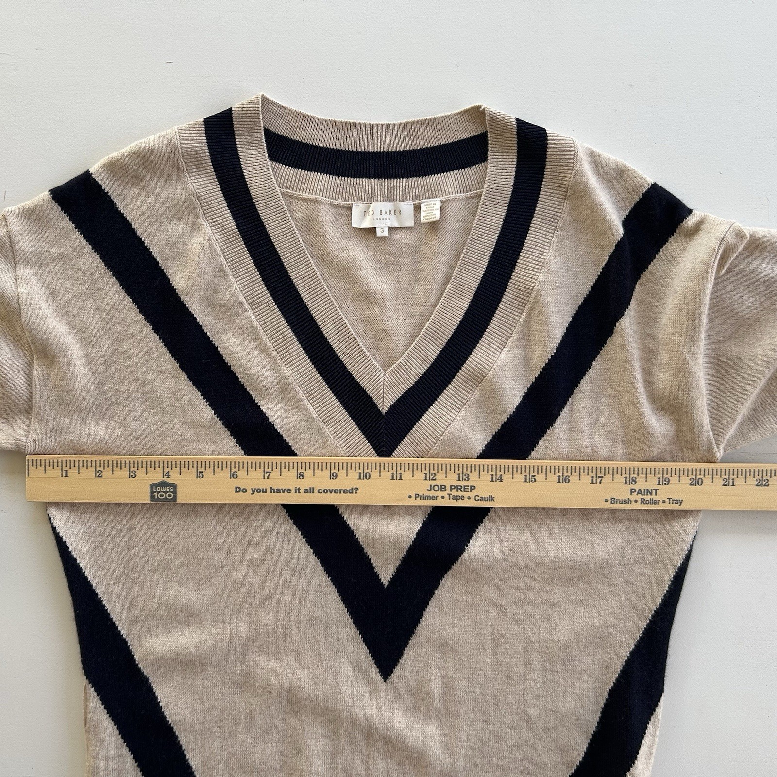Ted Baker Knit Wool Cashmere Blend Sweater Dress Chevron Tan Navy Women’s Size 3