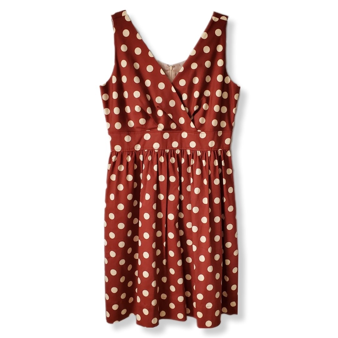 Brown Cream Polka Dot Sun Dress 10 Twee Retro Preppy Wedding Guest Date Night