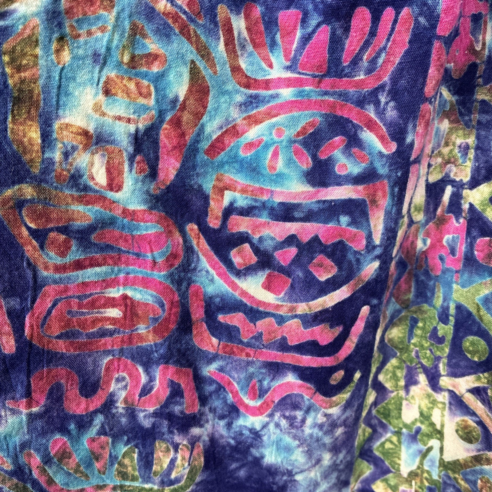 Batik Tie Dye Babydoll Mini Dress Tunic Blue Purple Flowy Boho Vtg Pockets S M 8