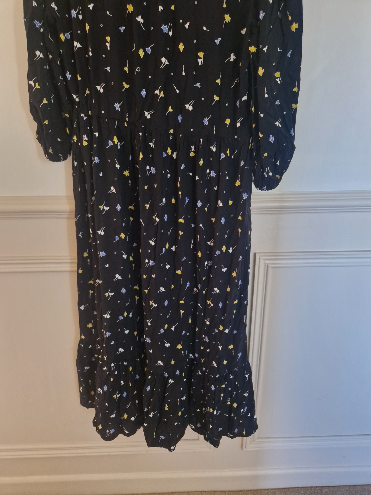 Finery Dress Size 14 Black Colour Pattern Midi Long Button Up Spring Summer