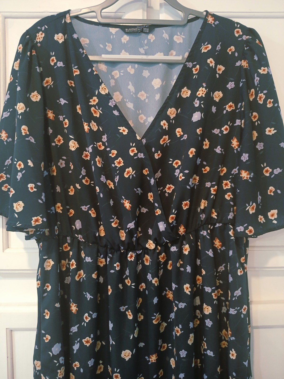 Bloomchic, Navy, Pockets, Side Slit, Flutter Sleeves Shirred Dress Size 20