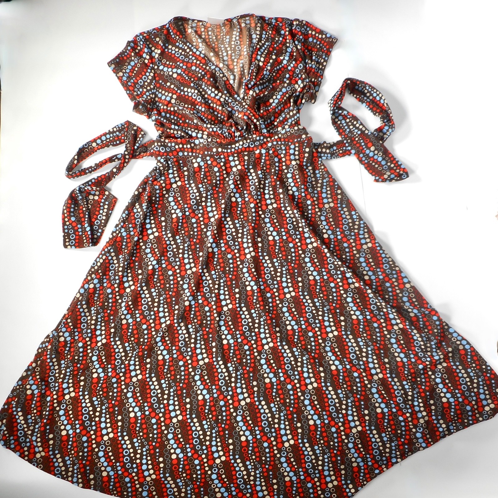 Motherhood Maternity Brown Polka Dot Sz S Fit Flare Dress Faux Wrap Stretch