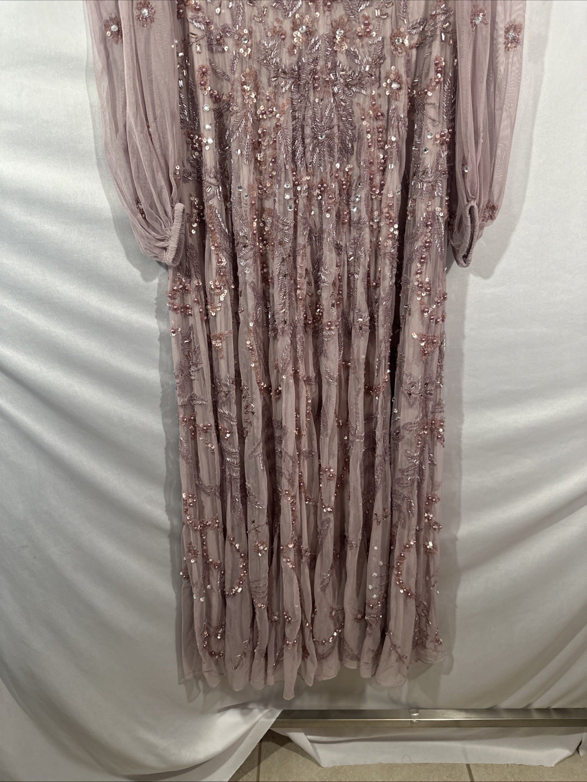 NWT MAC DUGGAL [ 10 ] 93930 Puff Sleeve Embellished A Line Gown Heather J1968