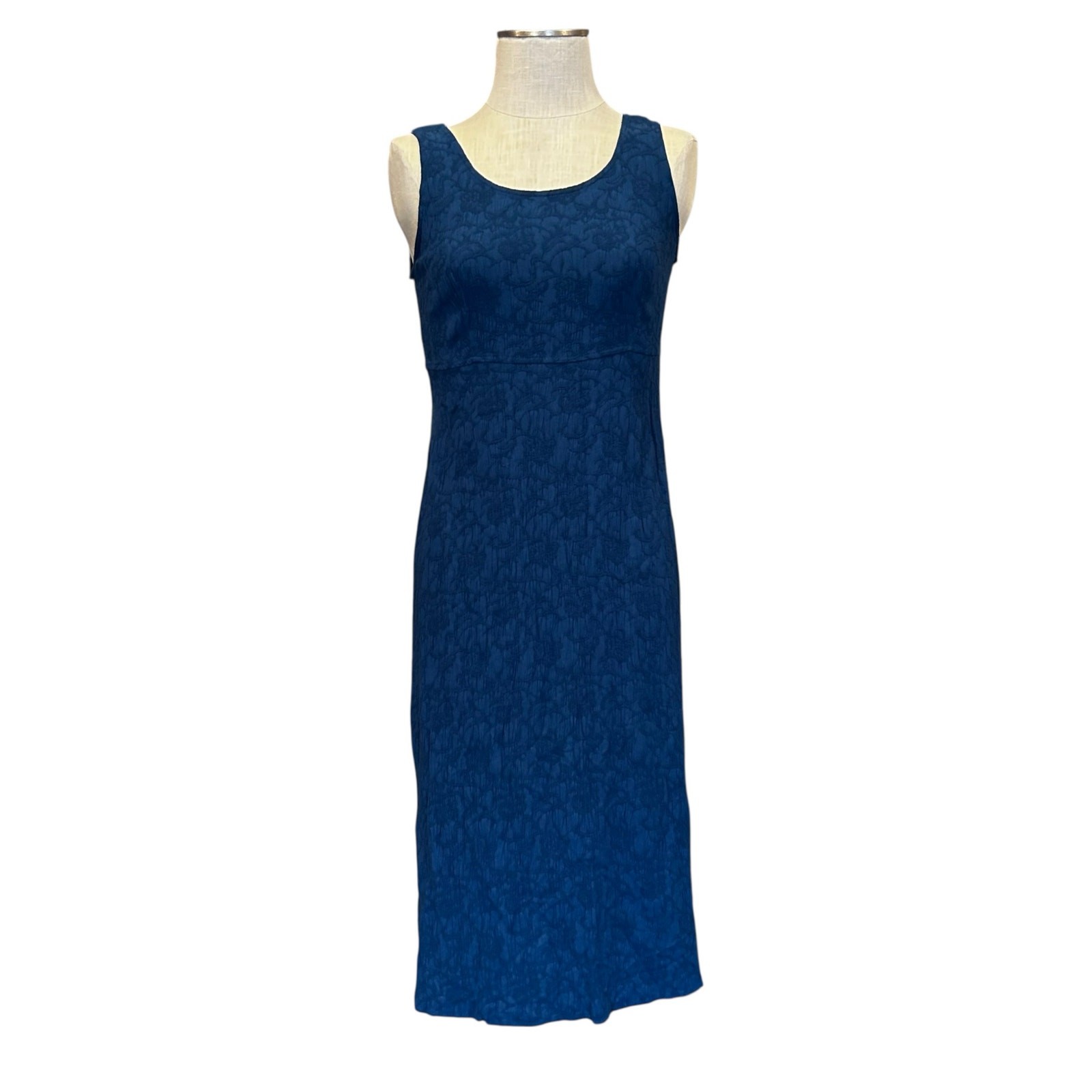 Karin Stevens Teal Embroidered Rayon Dress Women M Sleeveless Midi 90s Sri Lanka
