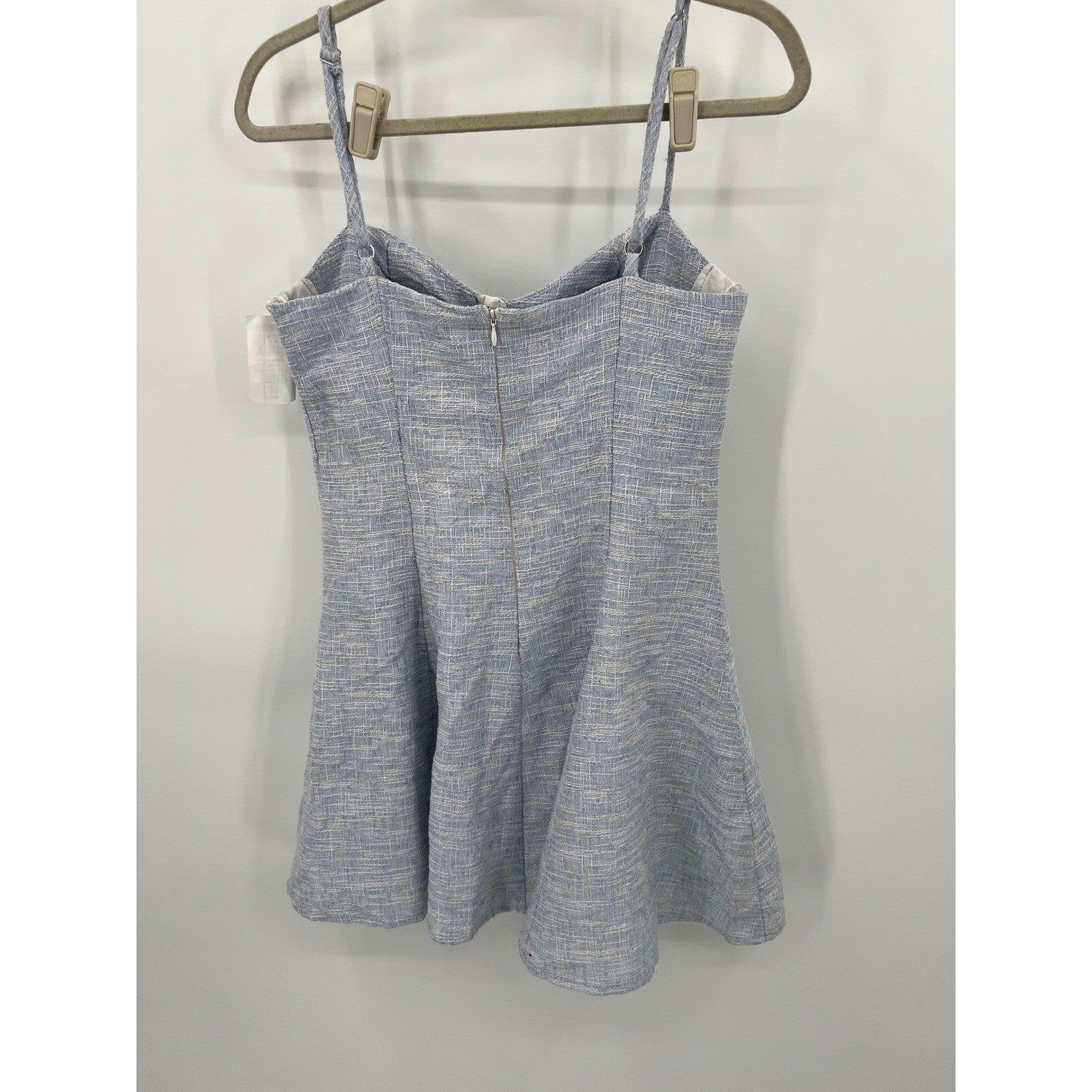Willow Blue Tweed Mini Dress Sweetheart Bustier Fit and Flare Med Needs Repair