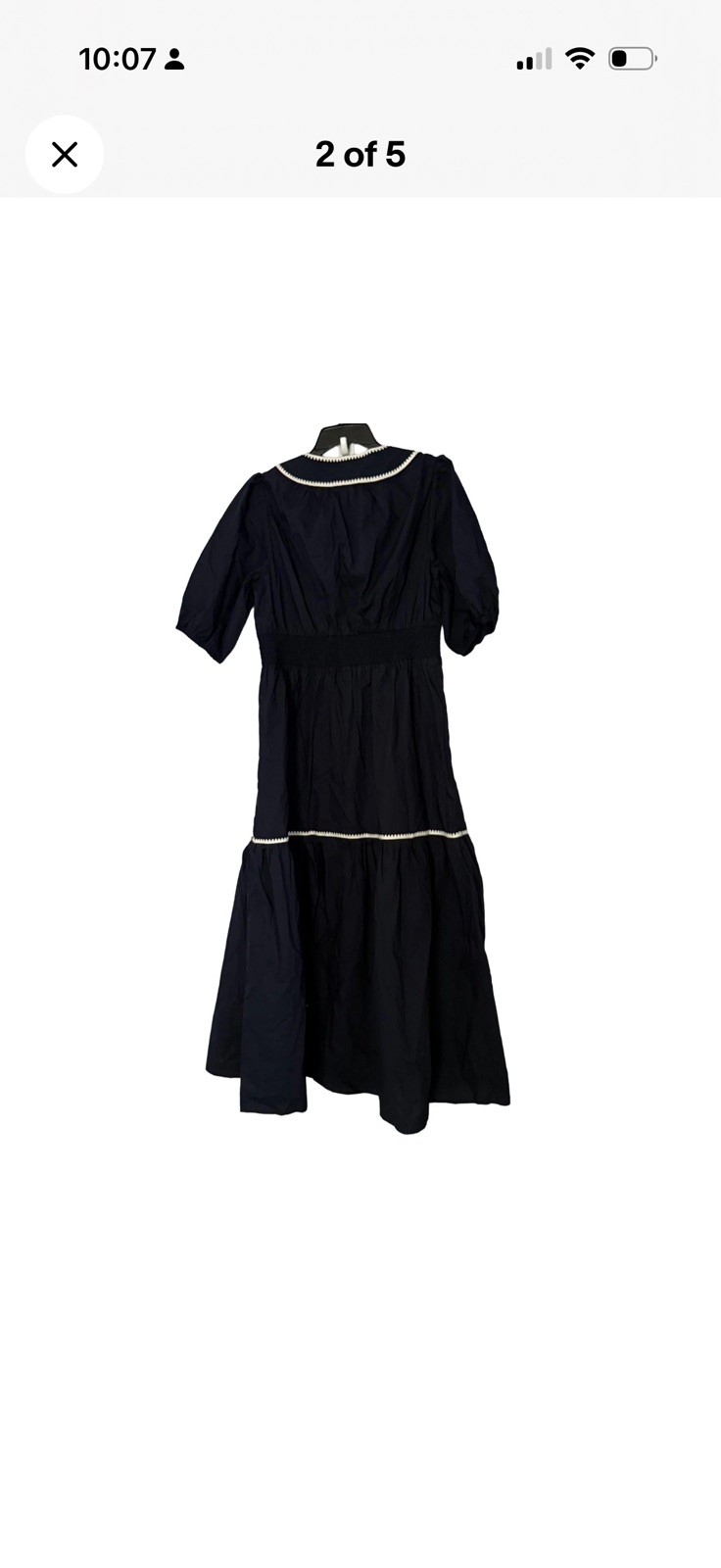 NWT Boden Rhea Embroidered Cotton Midi Dress in Navy Puff Sleeve Tiered – 8