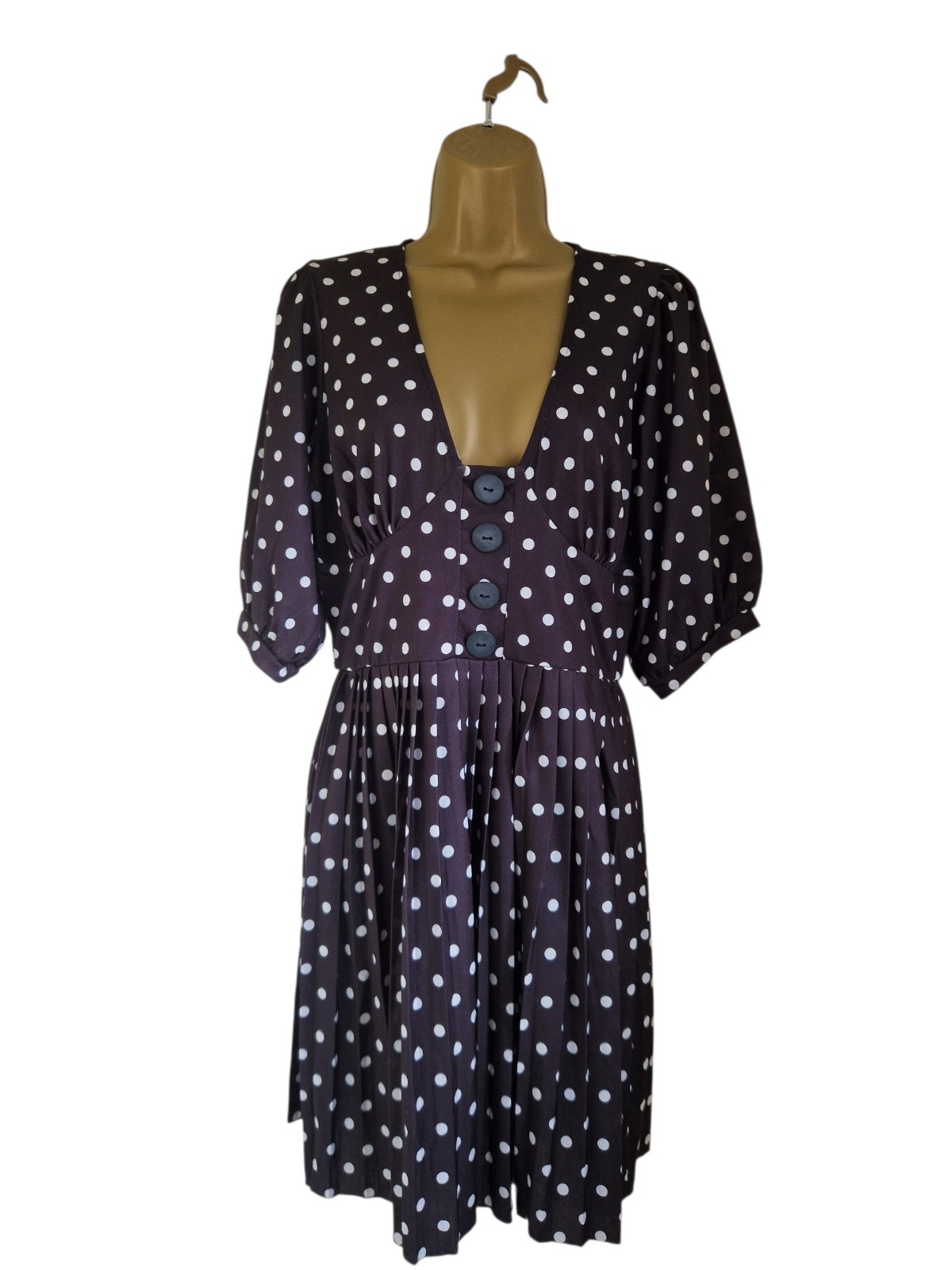 Asos Design Black and White Polka Dot Knee Length Dress Size 10