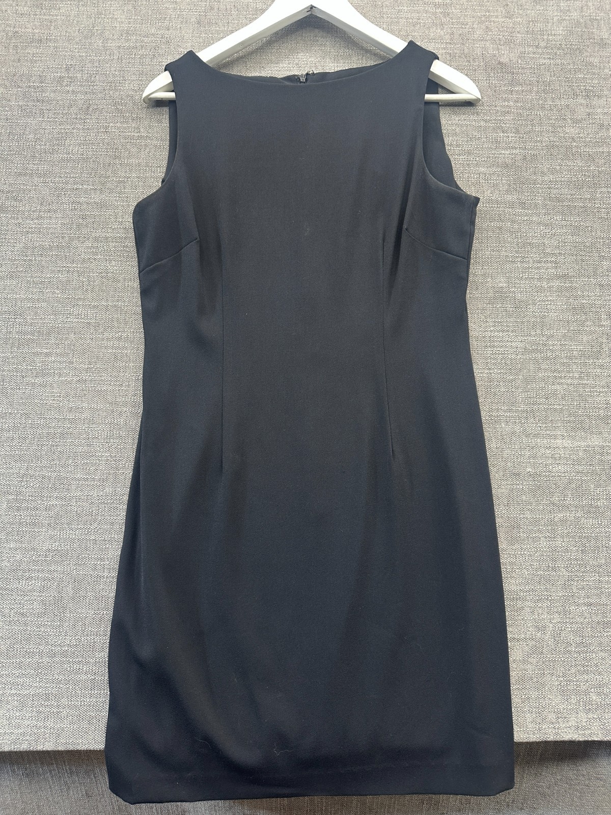 Amanda Smith Sheath Dress Womens 8 Petite Gray Stretch Boat Neck Sleeveless