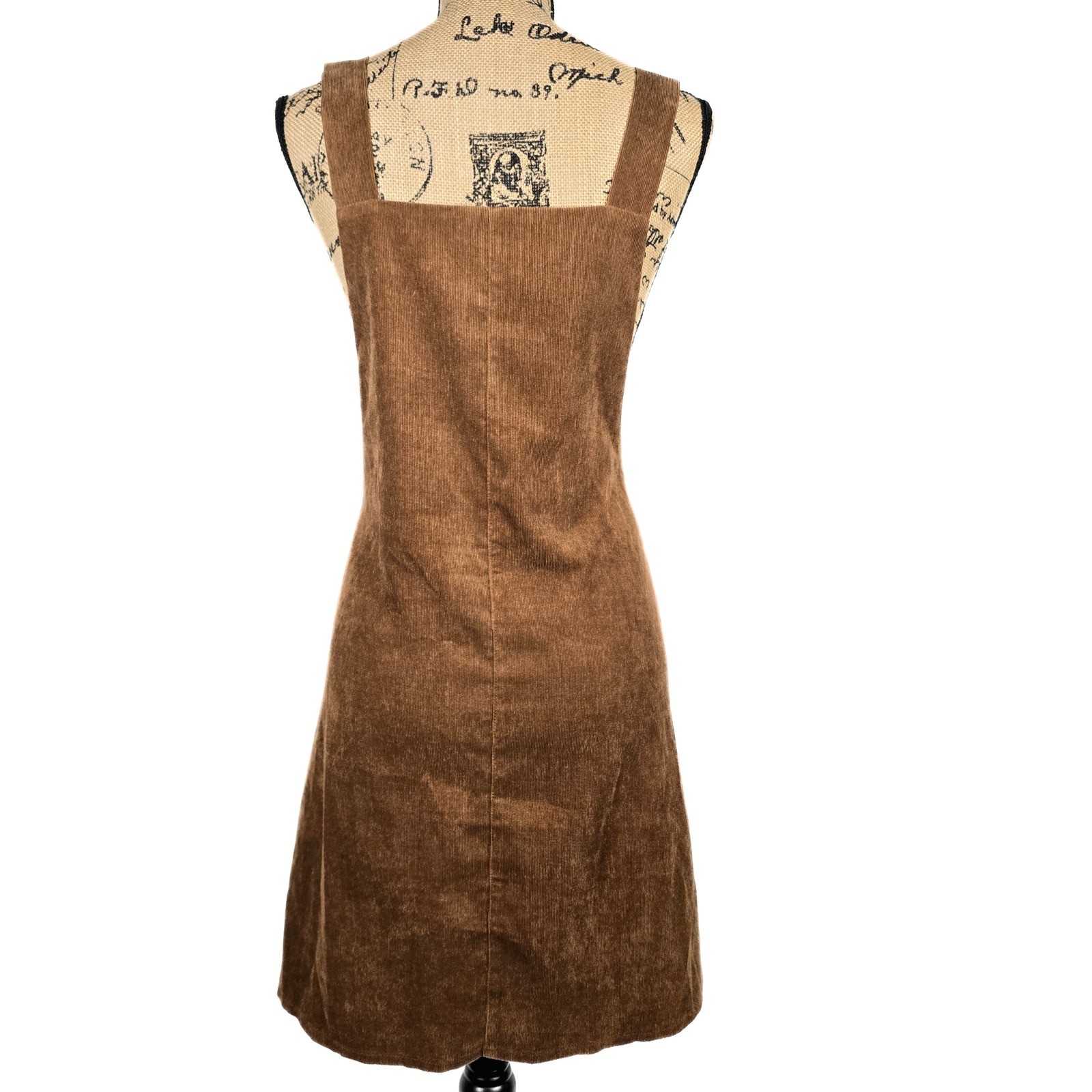 Everly Brown Corduroy Pinafore Overall Dress Large Camel Tan A-Line Bib Front