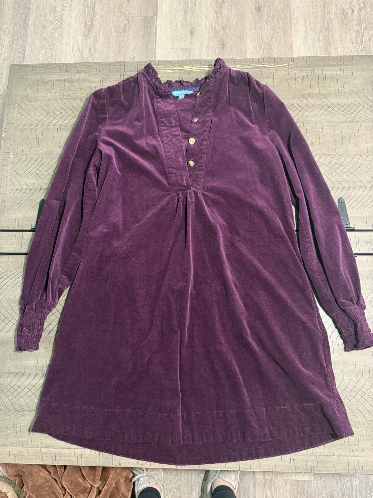 Draper James Purple Corduroy Ruffle Button Front Long Sleeve Shift Dress XS