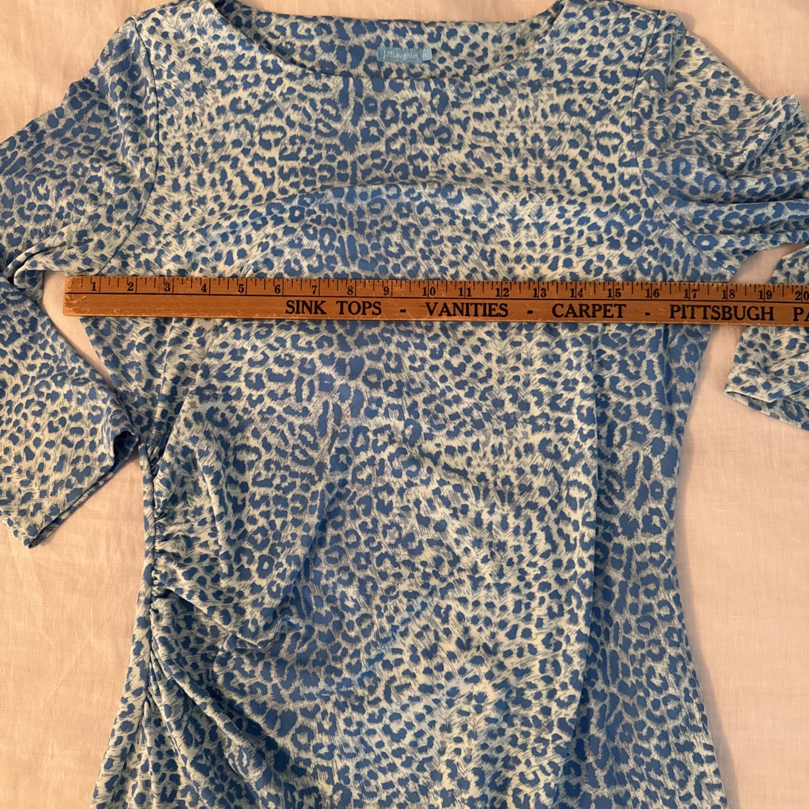 J McLaughlin Blue Leopard Print Ruched Sheath Dress Women’s Medium