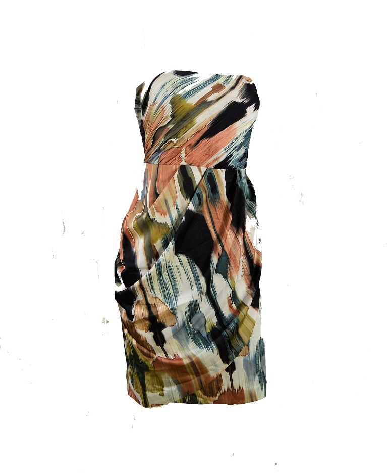 NWT $198 Ann Taylor Brush stroke print Drapery strapless formal Dress Sz 8P, 12P