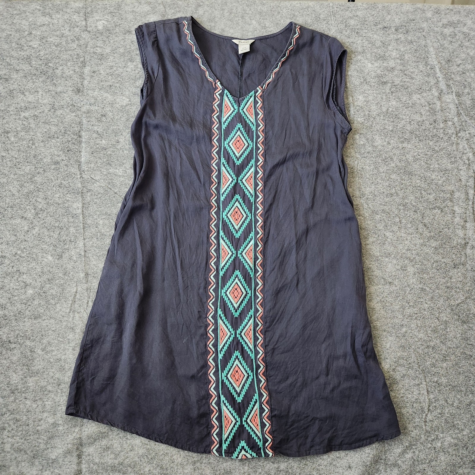 Ariat Western Aztec Tencel Midi Dress Women’s S Blue Pockets Cowgirl Rodeo Indie