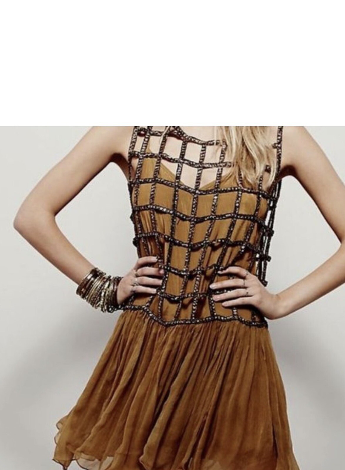 Free People Black Sequin Cage Shell Drop Waist Party Dress Size S E15