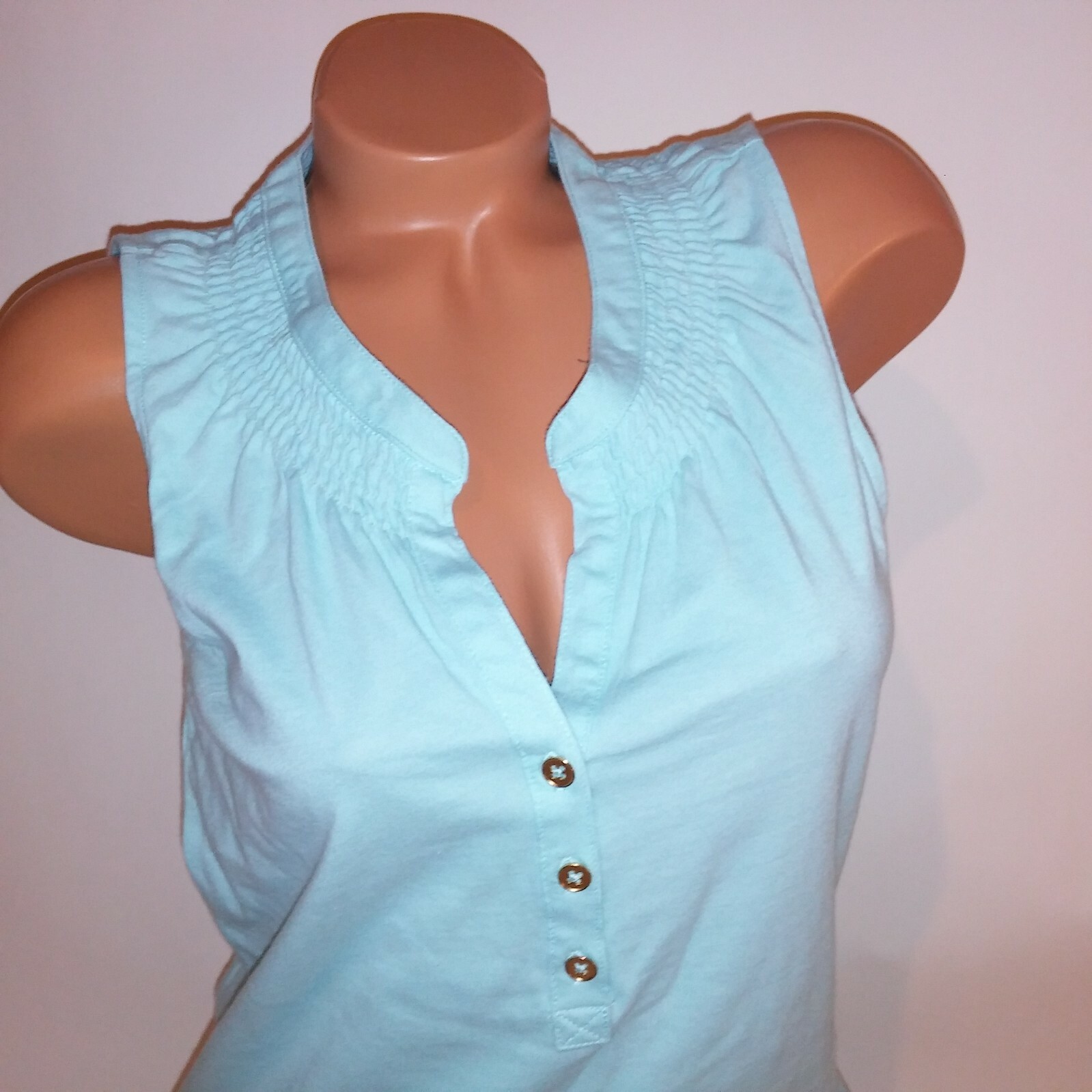 Basic Editions Dress Light Blue Sleeveless Button Top New