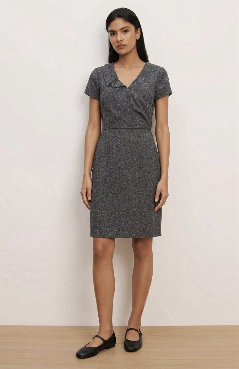 Tahari NEW $148 Gray Tweed Wrap-Style Knee-Length Dress Size Small Classic Retro