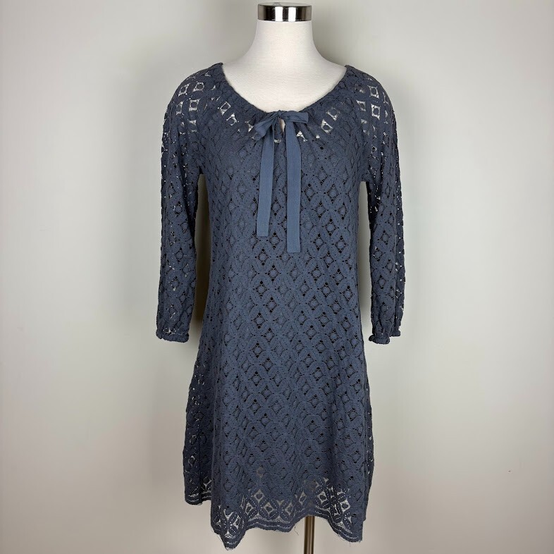 Garnet Hill Lace Shift Midi Dress Lined Sz 10 Drawstring Neck Beachy Cottagecore