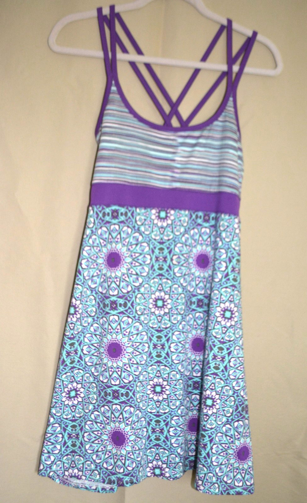 Lola Dress – Womens Sm Stretch Knit Criss Cross Spaghetti Straps Purple Bra