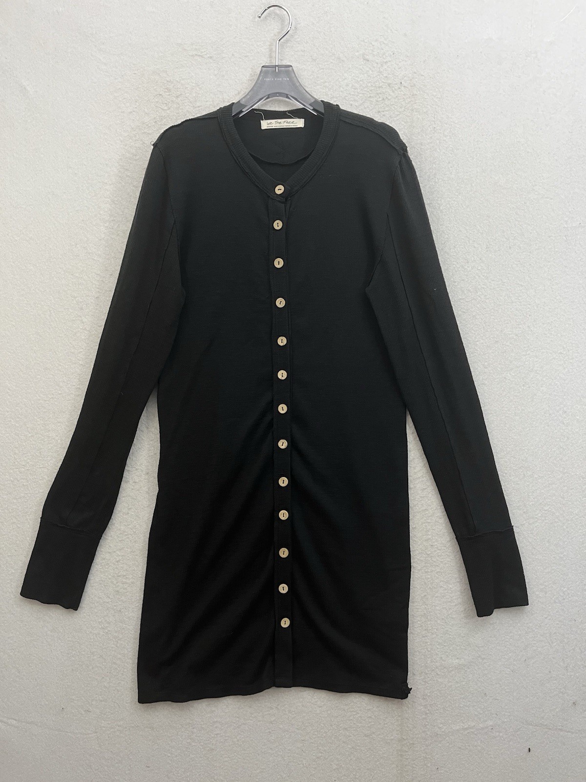 We the Free Dress Women’s Medium Black Waffle Knit Thermal Button Knee Length