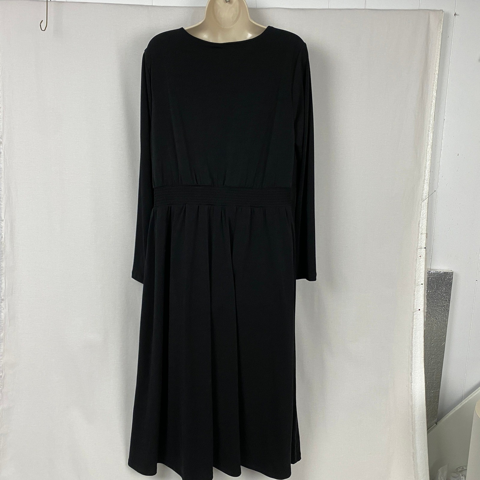 Talbots Midi Dress Womens 1X Solid Black Faux Button Front Stretch Knit Minimal