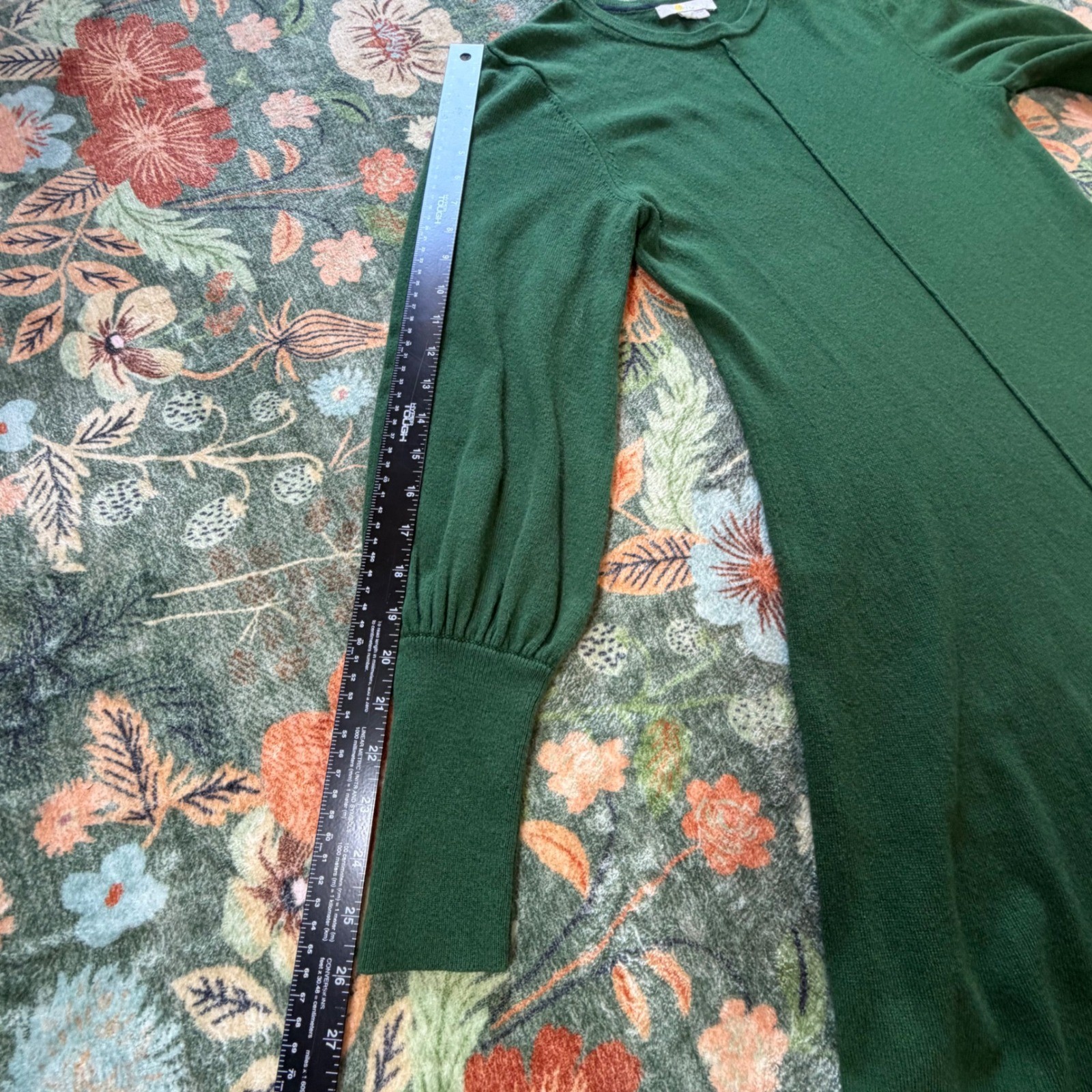 Boden Green Wool Cashmere Blend Puff Sleeve Knit Midi Dress US 4R D0359