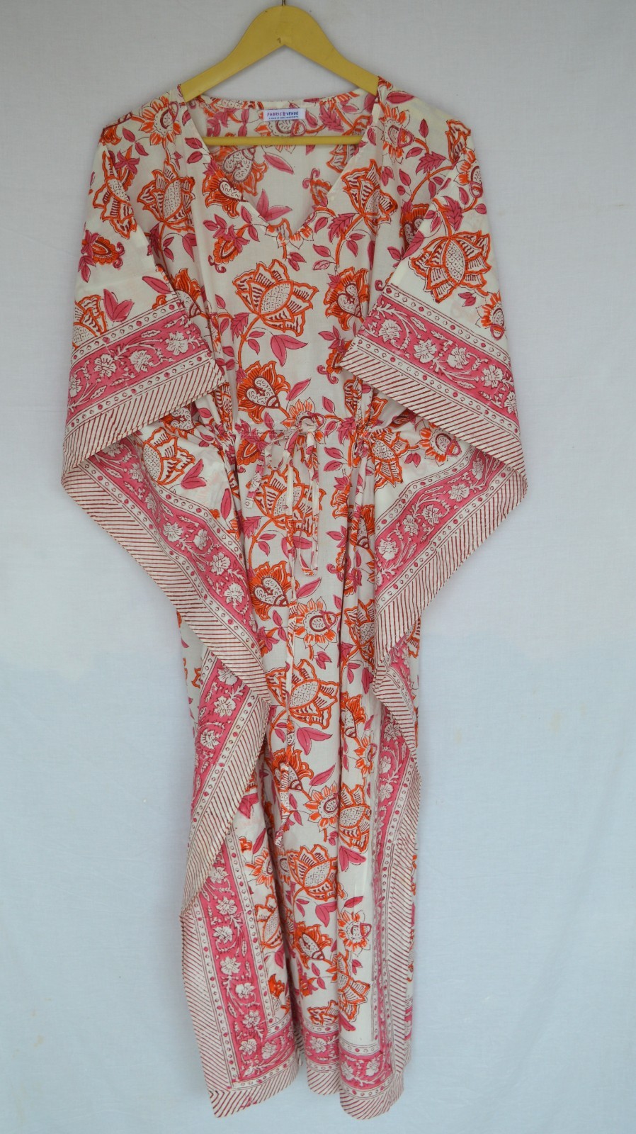 100% Cotton Dress Hand Block Print Long Kaftan 100% TARRIF FREE✅0% CHARGE KF-172