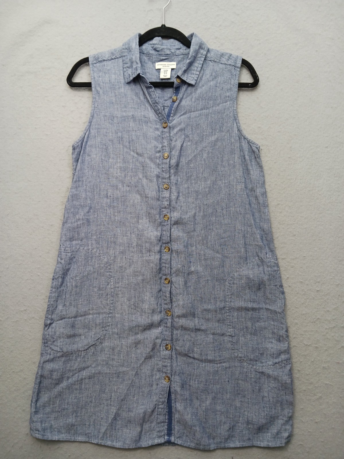 Adrienne Vittadini Women’s Shirt Dress Knee Length M Chambray Blue Sleeveless