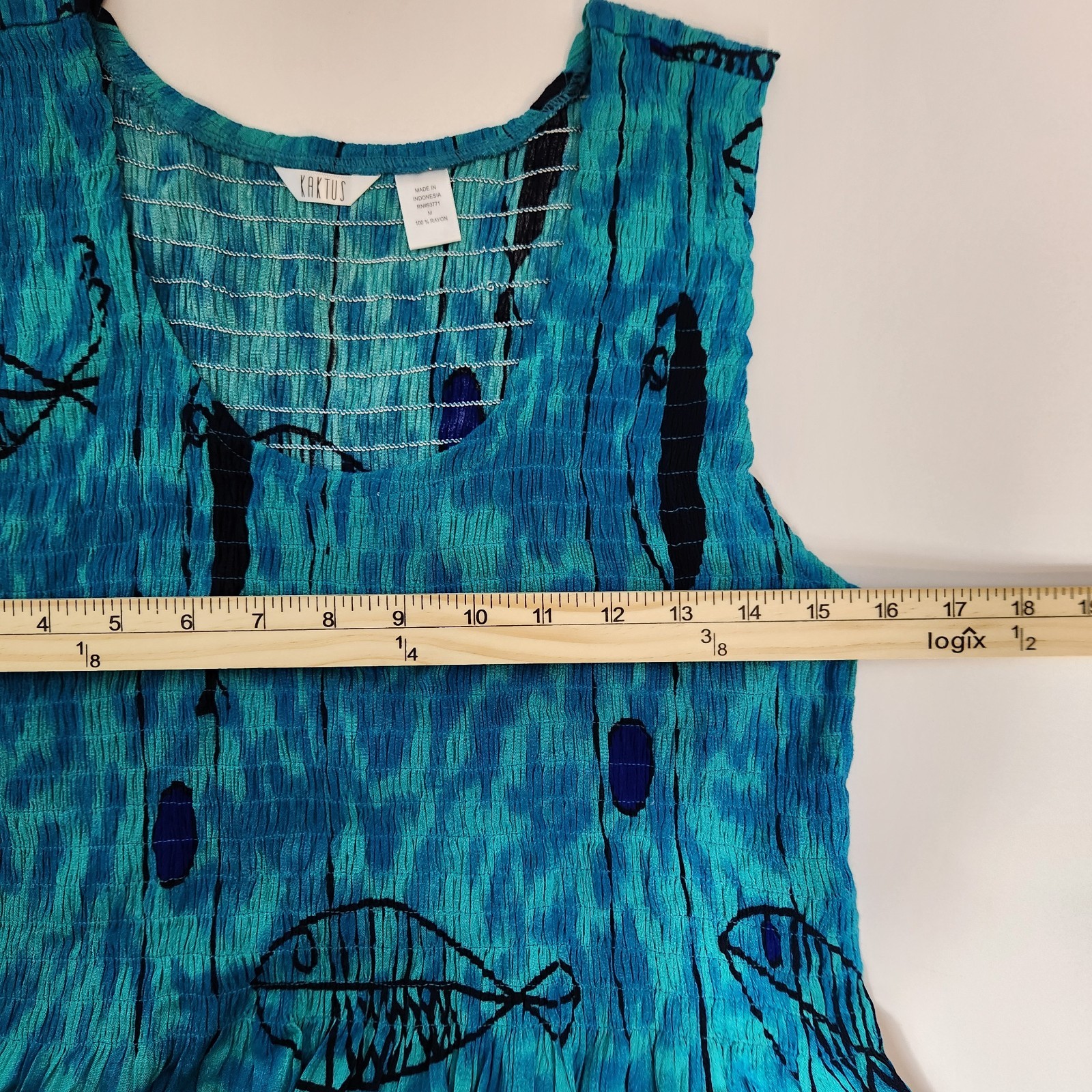 Kaktus Dress Womens Medium Blue Fish Print Sleeveless Summer Maxi Beach Resort