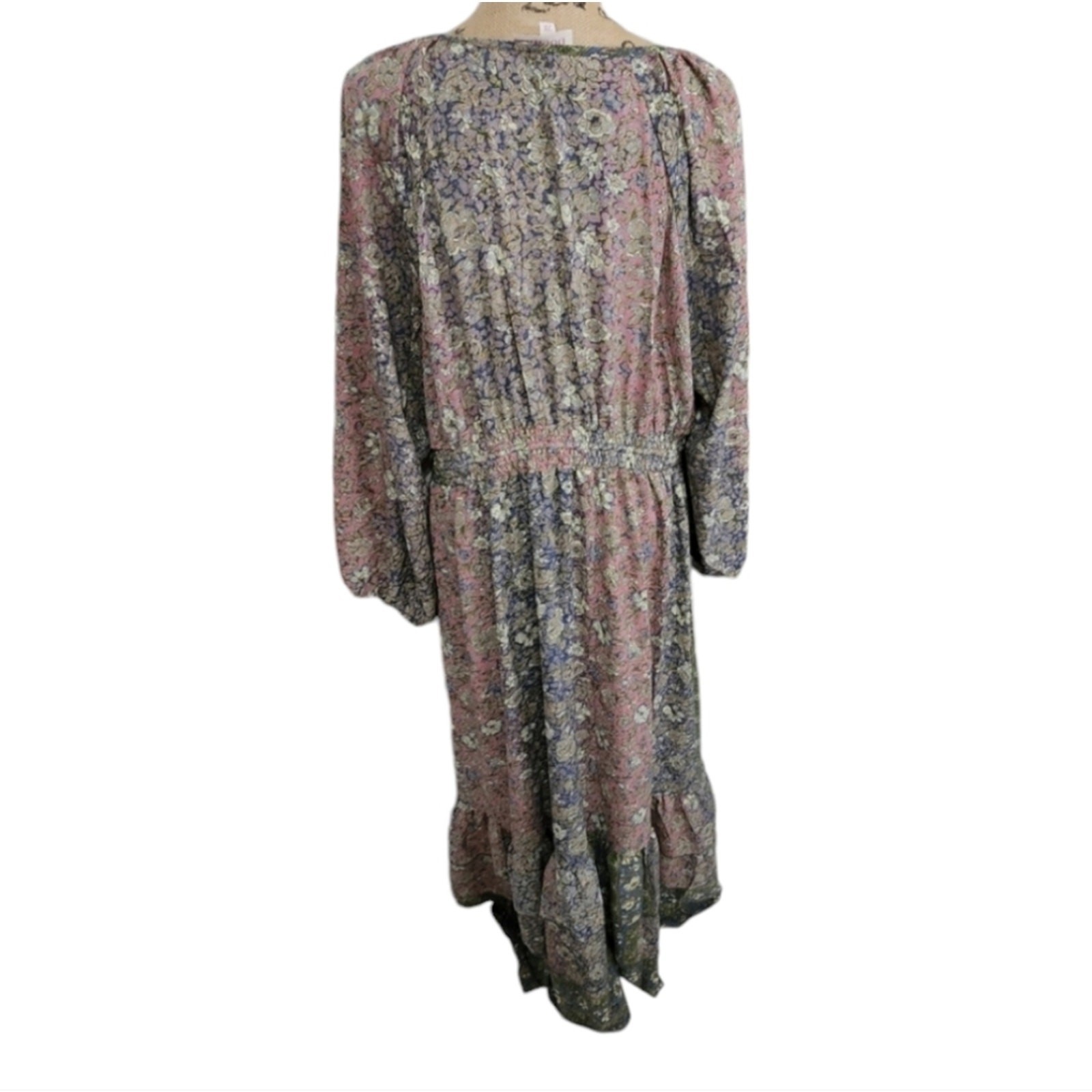 Revolve x boemo Floral Maxi Dress Tiered Ruffle V Neck Smocked Waist Tie Belt 3X