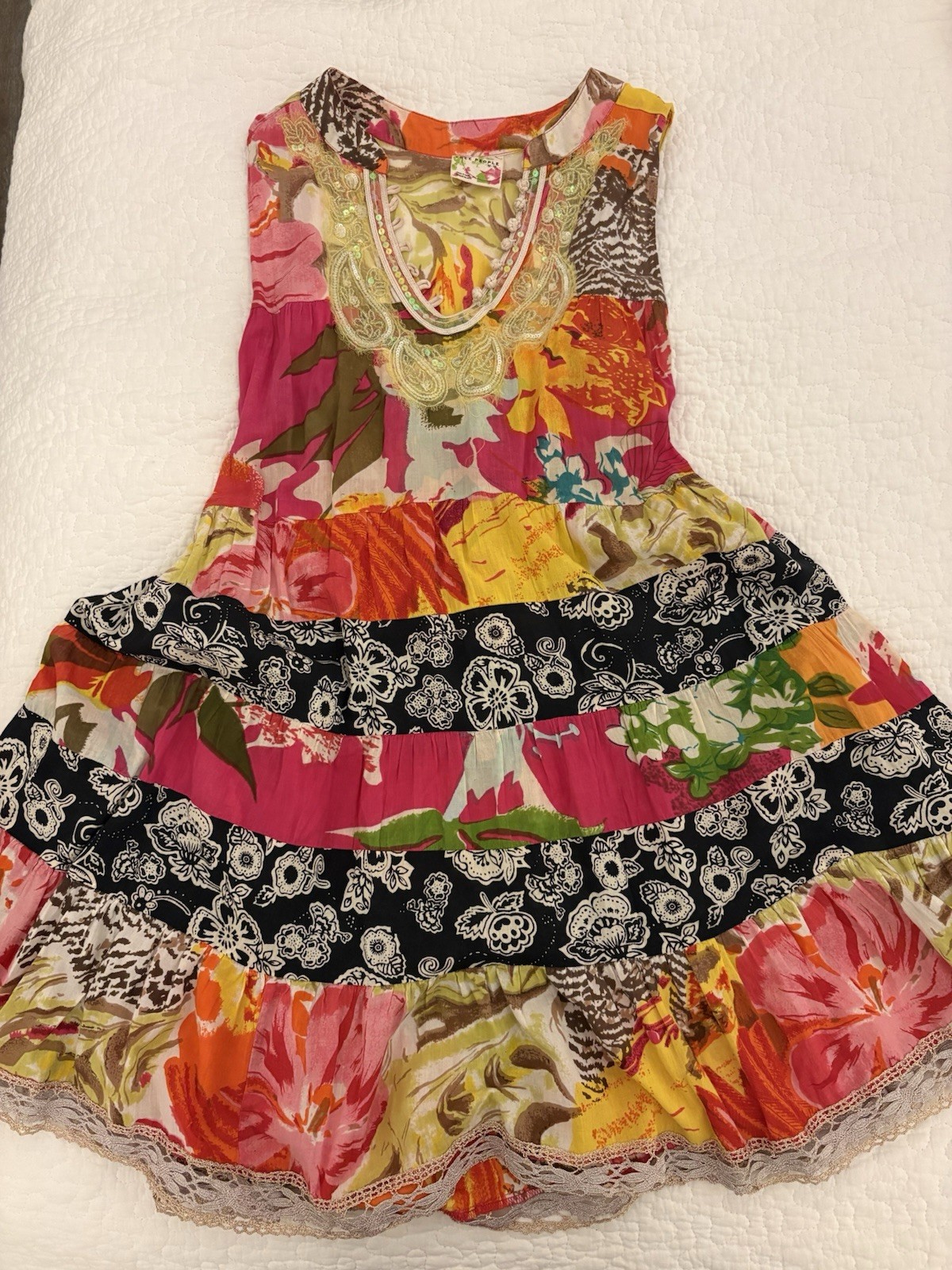 Free People Colorful Bright Patchwork Dress Womens Sz M