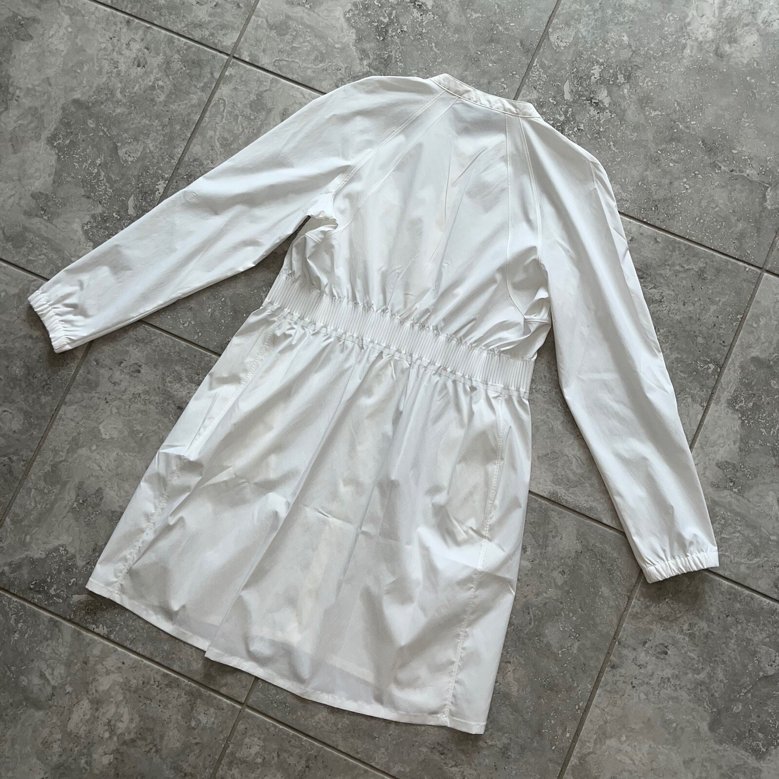 Athleta White Long Sleeve Button Shirt Dress Midi Cinched Waist Pocket M New