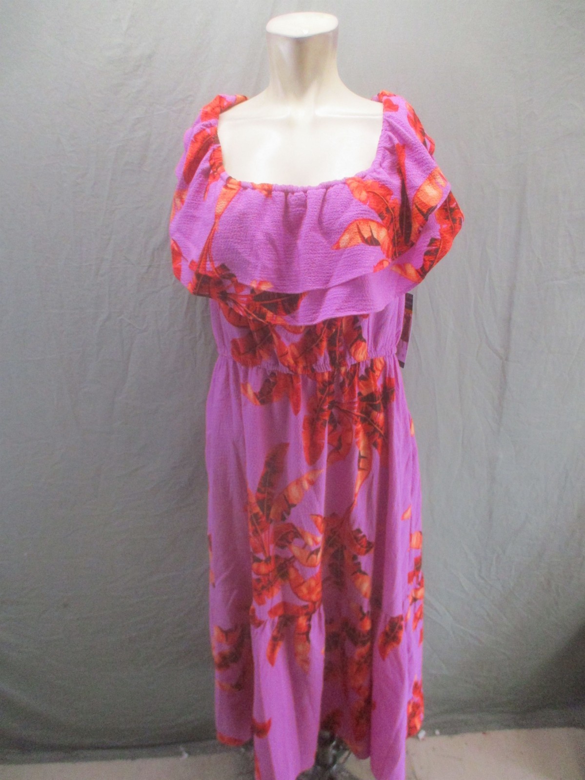 NWT Sofia Vergara Size L Womens Multicolor Floral Ruffle Front Long Dress 873