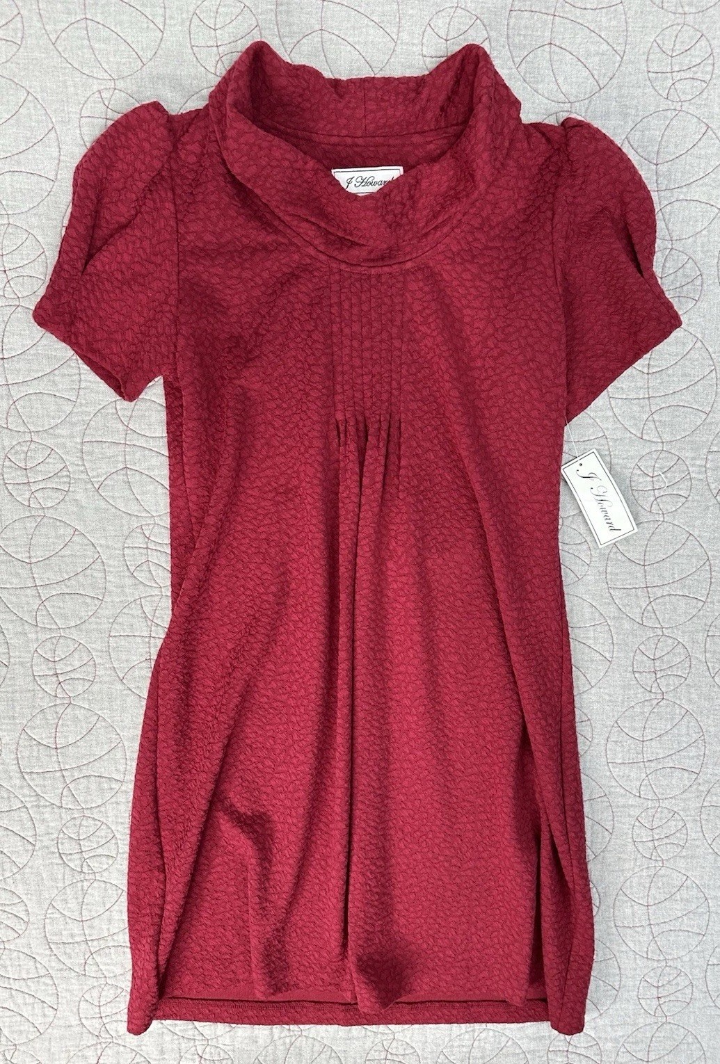 J. Howard Women’s Size 8 Cowl Neck Dress Red Burgundy Short Sleeve